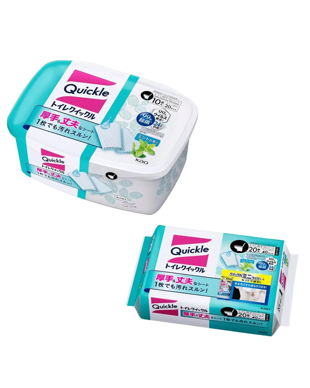 Quickle Toilet Cleaning Flushable Sheet, Container, 10 Sheets + Refill, 10 sheets